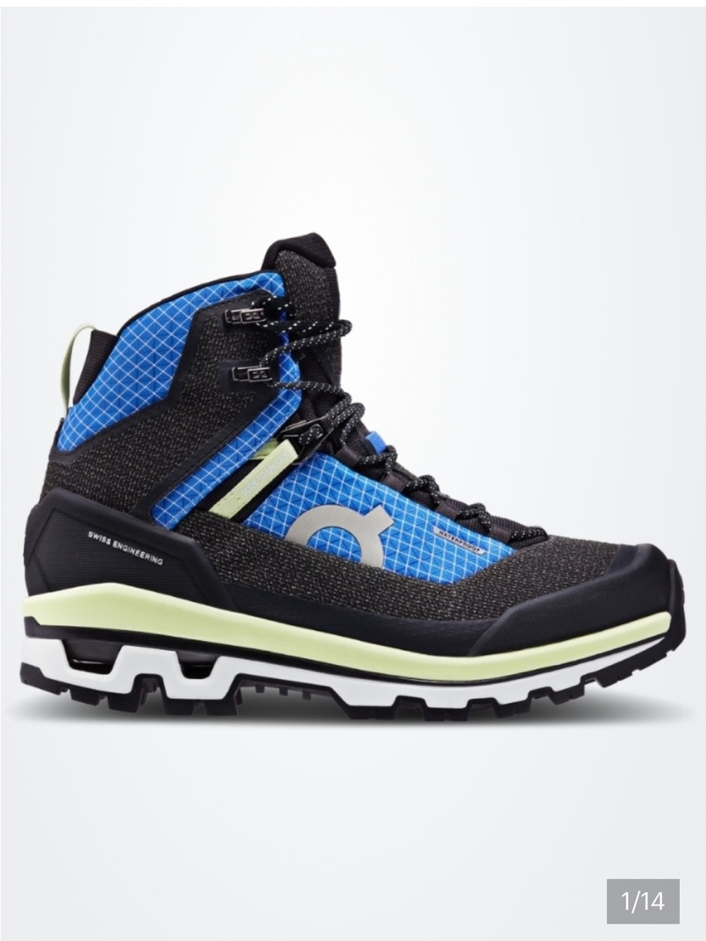 On Clouds Women's Mid-Top Trail Shoe - Blue & Black with Lime Accent